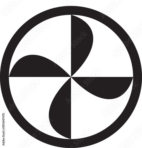 4 blade fan icon with circle sign