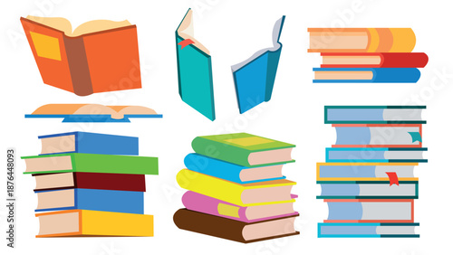 Pixel Art Stacks of Books and Open Books vector