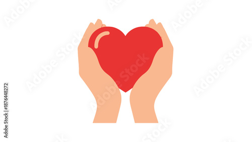 Two Hands Cupping a Red Heart Symbolizing Love Care Charity and Health With a White Background