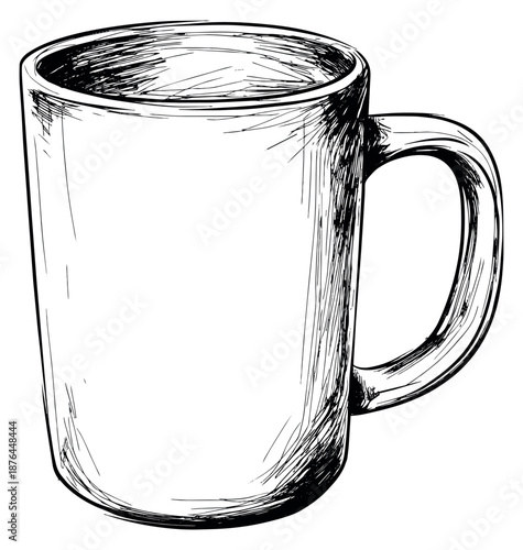 Hand drawn illustration of a mug depicting an empty container for hot beverages