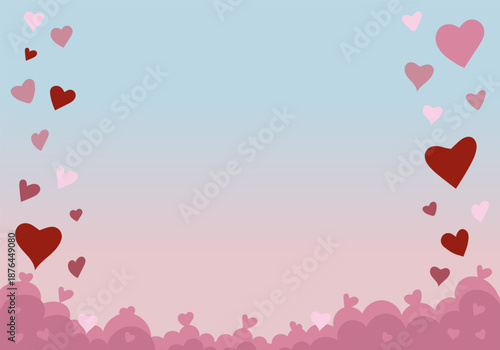 Soft Romantic Background with Hearts and Clouds Frame