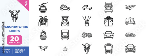 Transportation modes icons set