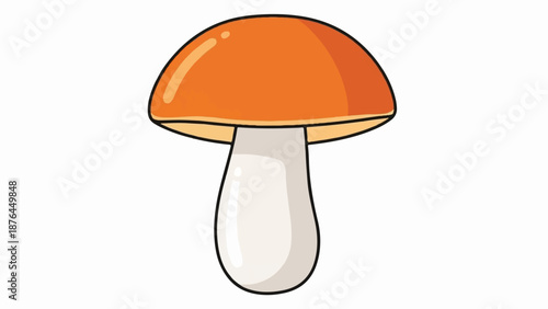 A stylized orange mushroom with a white stem stands against a white background
