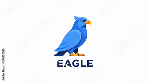 A stylized blue eagle with orange beak and talons stands proudly above the word "EAGLE