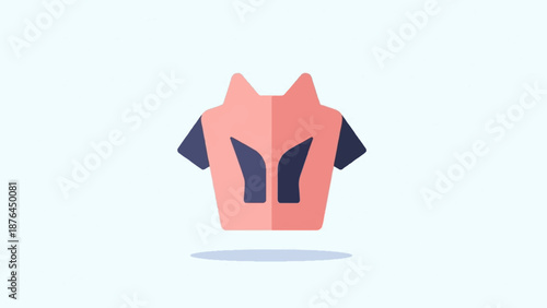 A stylized salmon-colored shirt with navy blue accents and short sleeves