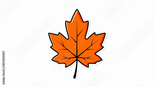 A simple, vibrant orange maple leaf illustration with bold black outlines and a subtle grey shadow
