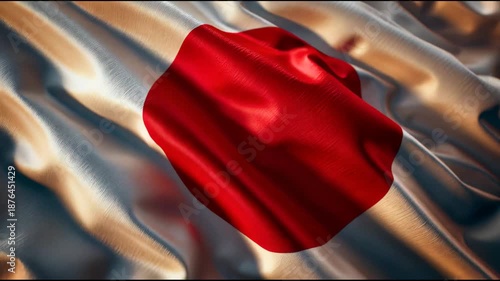 Japan flag waving fabric representing state authority, self-rule, and political identity in an outdoor setting.