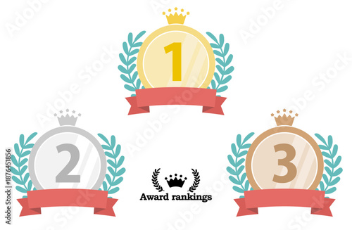 月桂樹とリボンのカジュアルなトップ3アイコン - アワードランキング素材