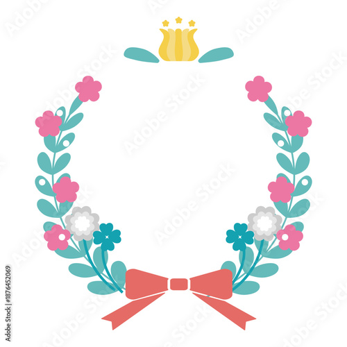 花束とリボン(蝶々結び)のかわいいイラストフレーム