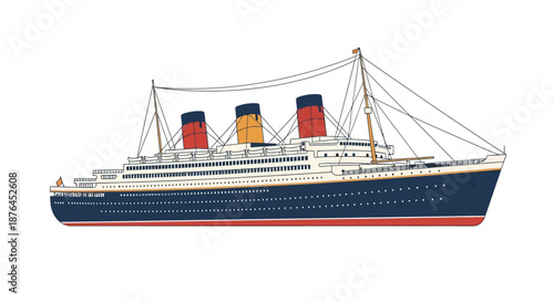 A detailed illustration of a classic ocean liner with three funnels, perfect for travel concepts.