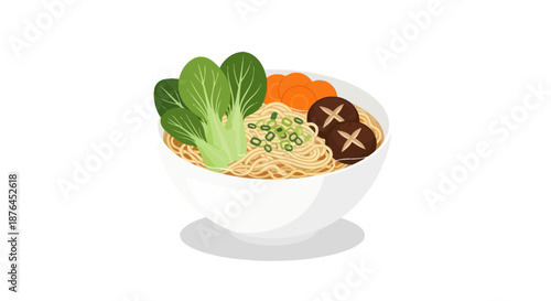 Delicious vegetarian ramen bowl with fresh vegetables and mushrooms.