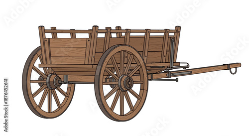 Classic wooden cart illustration isolated on a white background.