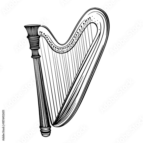 Classical elegance: timeless simplicity harp | Clean, isolated vector art for creative projects.