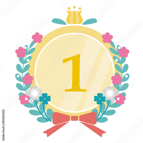 花束とリボン(蝶々結び)のかわいいイラストフレーム(金)