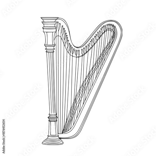 Elegant Melodies: Simple Line Art Harp | Clean, isolated vector art for creative projects.