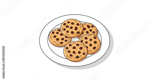 A plate of delicious chocolate chip cookies ready to eat.