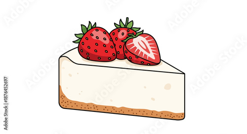 A delightful slice of strawberry cheesecake illustration.