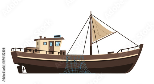 Fishing boat with net at sea