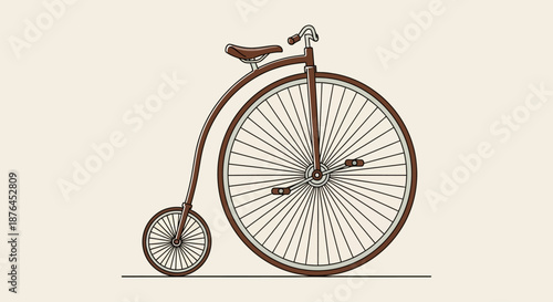 Illustration of a vintage penny farthing bicycle on a plain background.