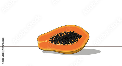 Sliced papaya fruit on a white background, a fresh tropical food illustration.