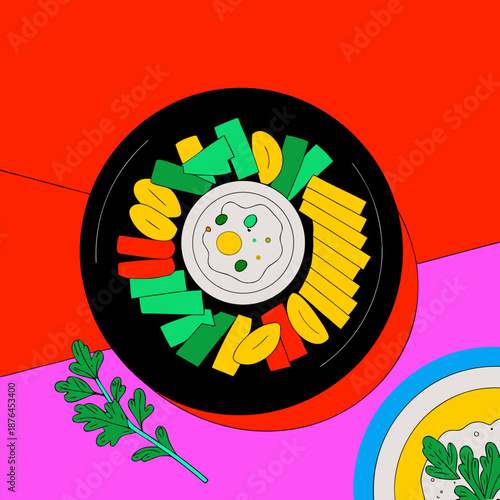 Vibrant Mediterranean Roasted Veggie & Hummus Plate on Rustic Table