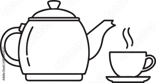Easter tea time with steaming cup and teapot
