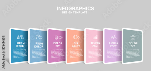 Infographic with colorful panels, icons, and headings for business, planning, or presentation purposes. Vector illustration.