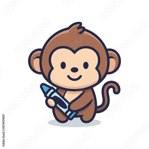Cartoon Monkey with Pencil Vector Illustration