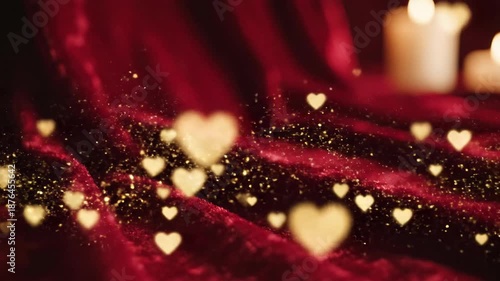 Velvet backdrop with heart bokeh and candles for romantic designs