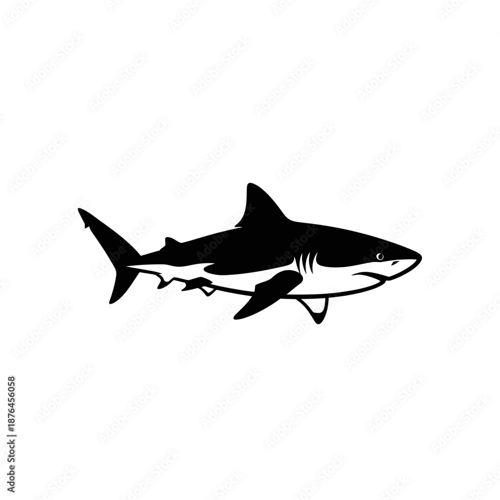 Obraz premium Fierce Shark Silhouette on White Background 