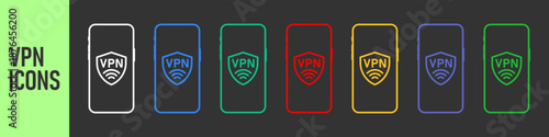 Mobile VPN service concept. Phone with secure VPN connection concept. Virtual private network. Cyber security, secure web traffic. Internet security software. Protect personal data in smartphone