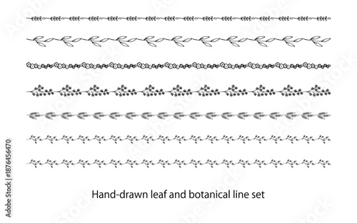 手描き植物ライン。セット。