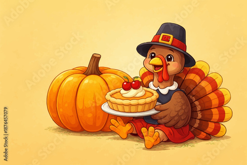 Cute chicken turkey thanksgiving cartoon vector icon illustration animal holiday icon isolated