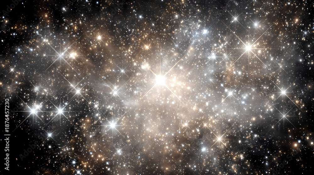 Obraz premium Dense star field with bright central cluster in a dark cosmic nebula