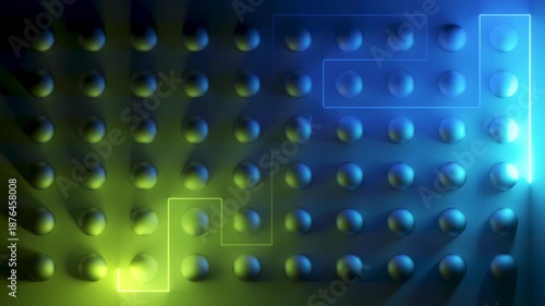 Looping animation of neon lines flowing through a geometric maze. 3d rendering motion.