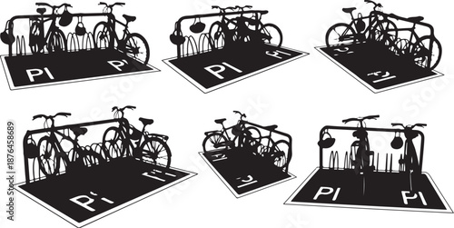 Bicycle Parking Lot with Multiple Bike Racks and Signs