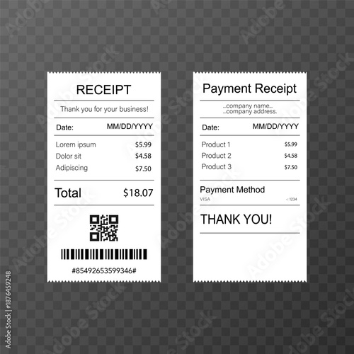 Minimal Payment Receipt Template Isolated on Transparent Background.Vector illustration
