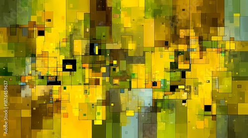 Abstract geometric mosaic of yellow and green squares