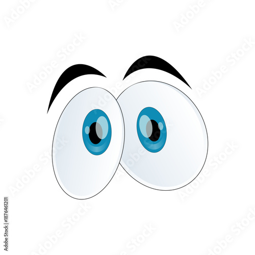 Cartoony eyes looking sideways with wide pupils and curved eyebrows isolated on white background vector graphic style