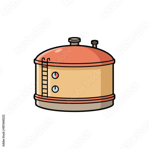 Large industrial storage tank with ladders and gauges for storing liquids or gases in a cartoon style