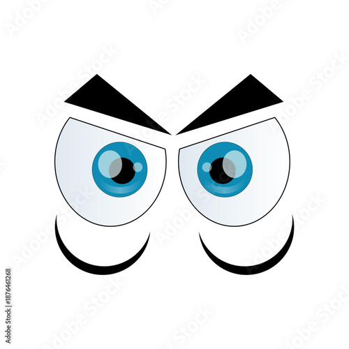 Mean evil cartoon eyes with sharp angled eyebrows and slight upward curved smile isolated vector graphic