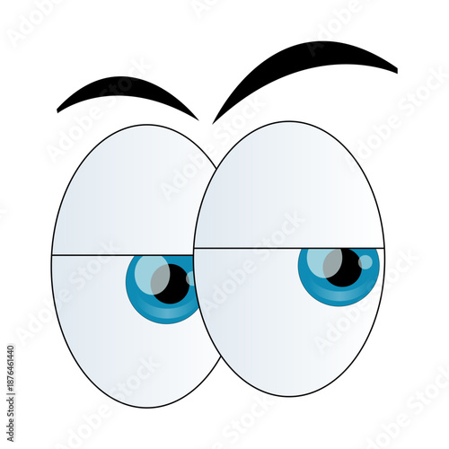 Tired cartoon eyes looking down with black eyebrows, illustration, graphic design, white background, sleepy emotion