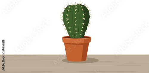Cute Green Prickly Cactus in Terracotta Pot Isolated on White Background Illustration wfh