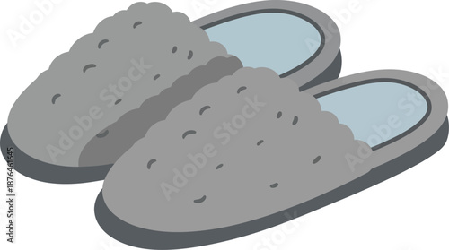 Cozy Gray Fluffy House Slippers for Home Comfort and Relaxation Illustration wfh