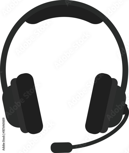 Black Headset with Microphone Icon for Customer Support and Gaming Vector Illustration wfh