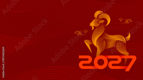 Lunar New Year 2027 banner with stylized goat illustration