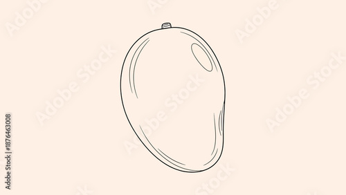A simple and clean line drawing illustration of a single mango, a tropical fruit, in minimalist style and color