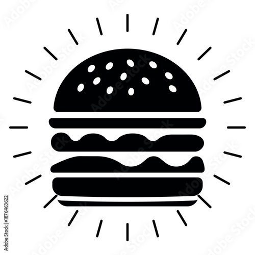 
An illustration showing a black burger logo icon on a white background