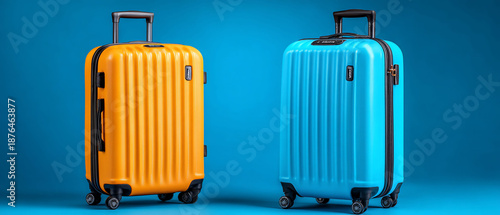 Wallpaper Mural Two Stylish Suitcases in Vibrant Colors Against a Blue Backdrop. Torontodigital.ca