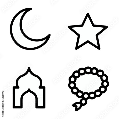 Ramadan Symbols:  A collection of iconic symbols of Ramadan, elegantly illustrated. A visual representation of the spirit of Ramadan's values and essence.